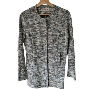 Anthropologie Dolan Sz XS Leopard Longline Tweed Jacket Zip Up Pockets Neutral